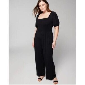 Soma smocked wide-leg bra jumpsuit Size S black soft stretch knit jersey‎